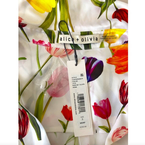 Alice + Olivia Eloise Floral Silk Button-Up Shirt - Picture 4 of 9